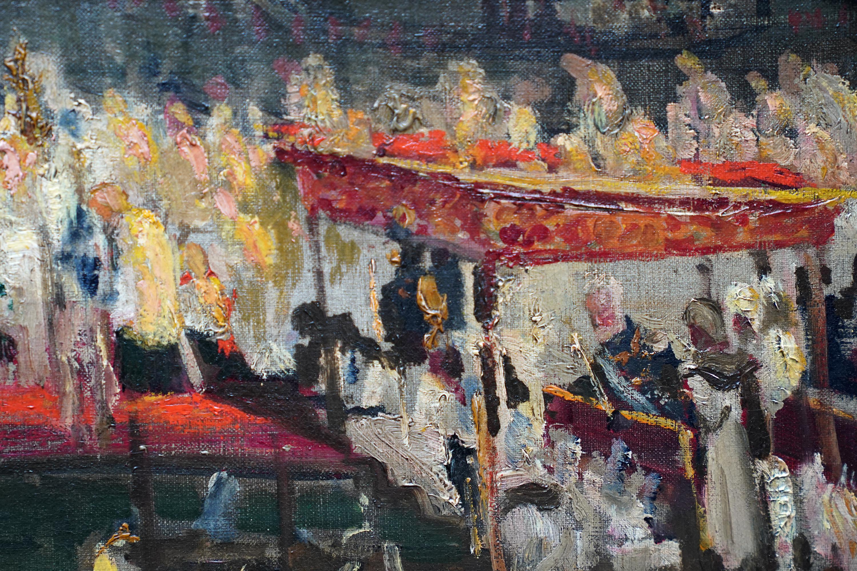 Festeggiamenti a Marienplatz, Monaco di Baviera, pittura ad olio francese del 1900, paesaggio cittadino in vendita 3