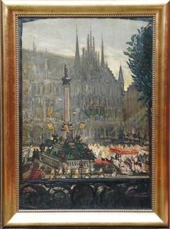 Peinture à l'huile de la Marienplatz, Munich, ville d'art française de 1900