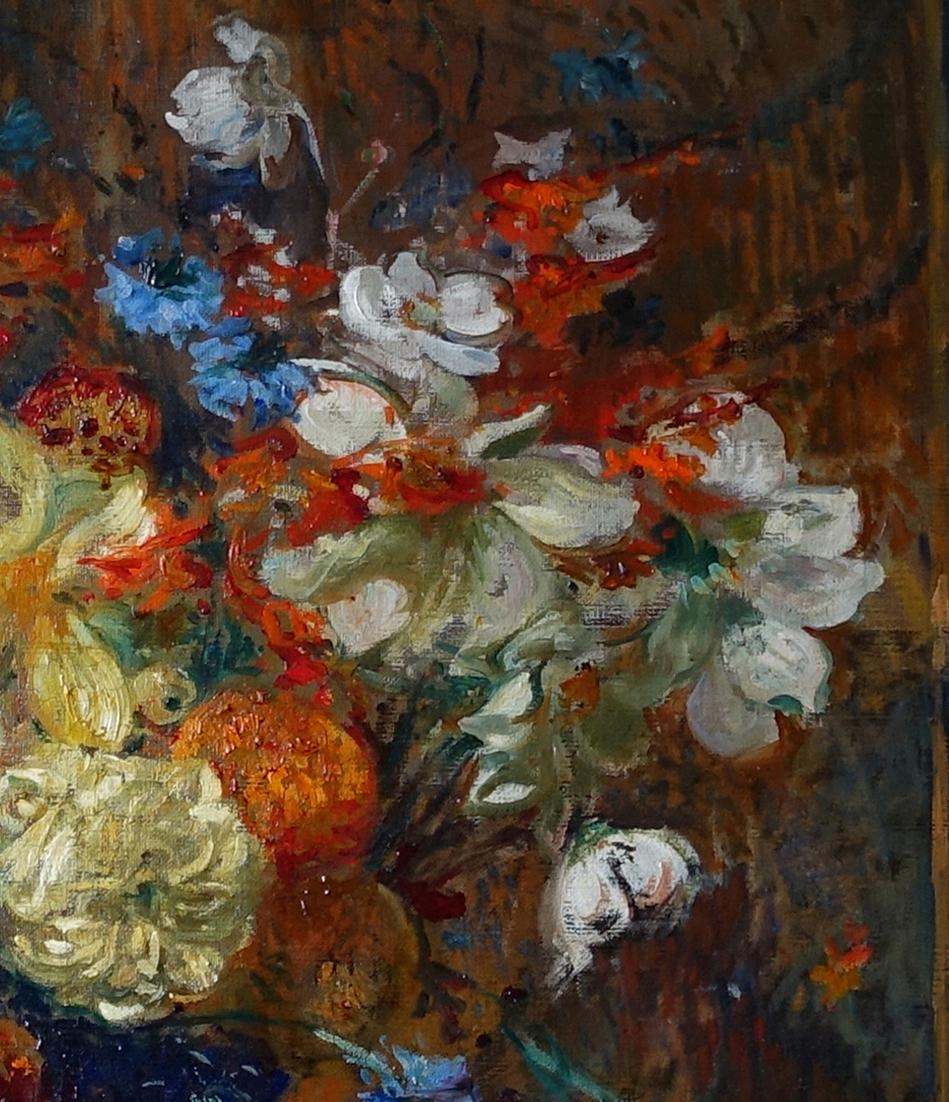 Floral Bouquet - French circa 1900 Impressionist art oil painting of flowers  For Sale 2