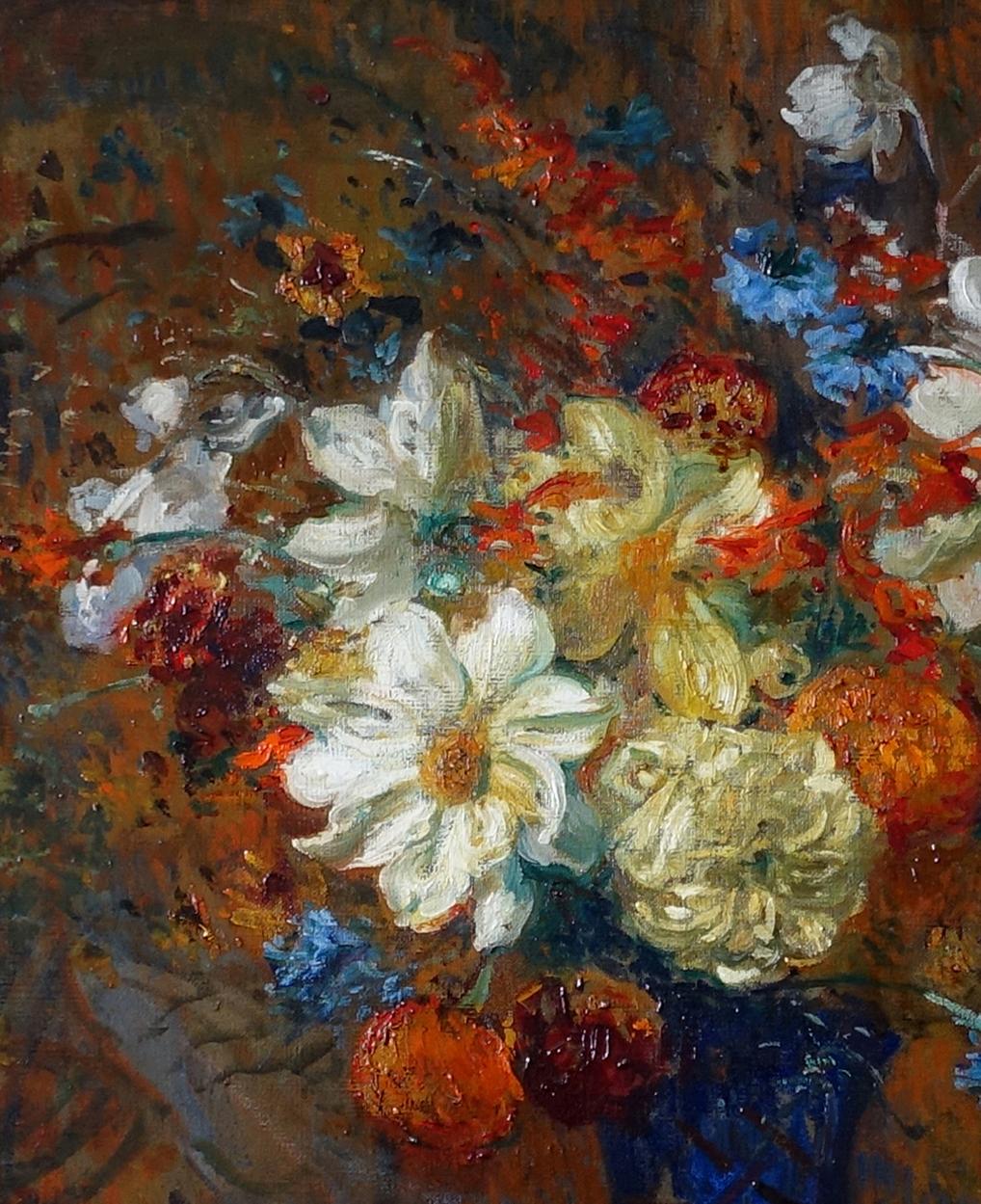 Floral Bouquet - French circa 1900 Impressionist art oil painting of flowers  For Sale 3