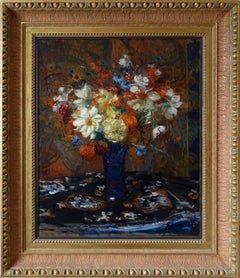 Ramo de flores - Pintura al óleo de arte impresionista francés de alrededor de 1900 de flores