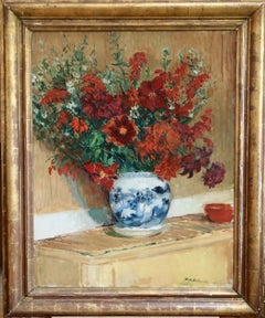 Flowers - 19th Century Oil, Still Life Vase Red Flowers by Jacques-Emile Blanche