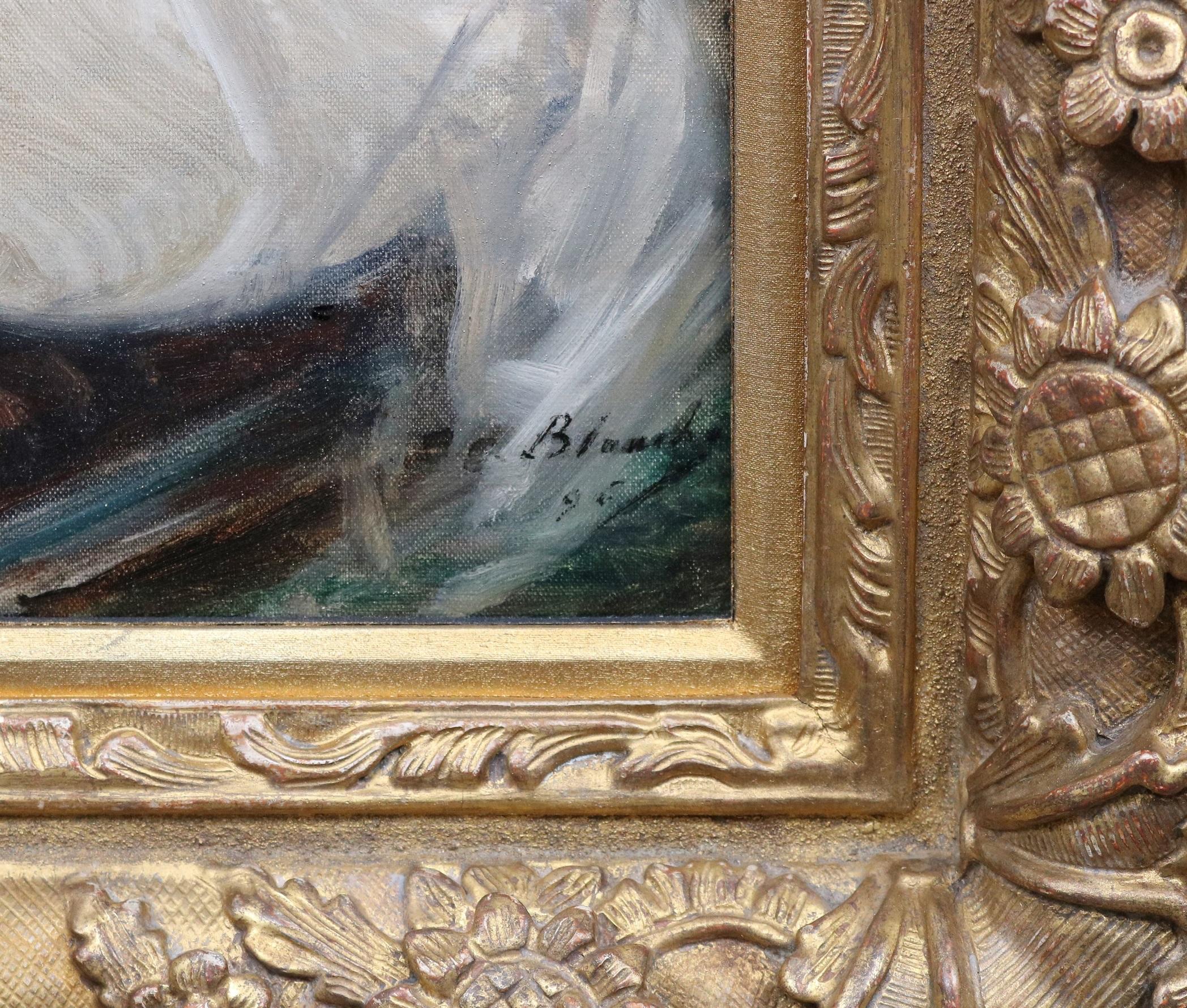 Jeune Fille en Blanc - Ritratto di pittura ad olio impressionista francese del XIX secolo in vendita 5