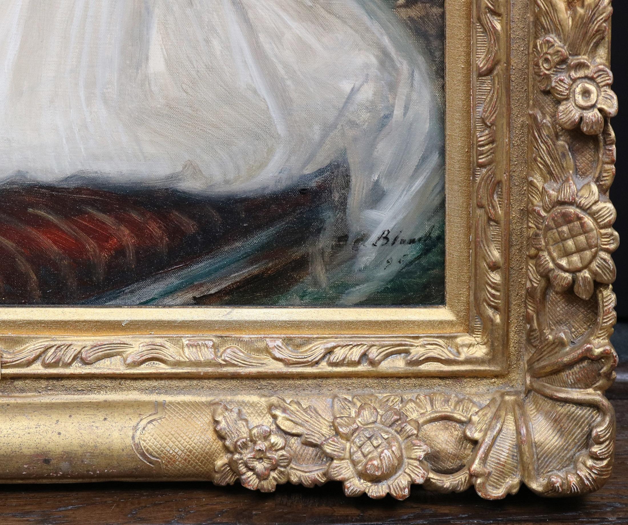 Jeune Fille en Blanc - Ritratto di pittura ad olio impressionista francese del XIX secolo in vendita 6