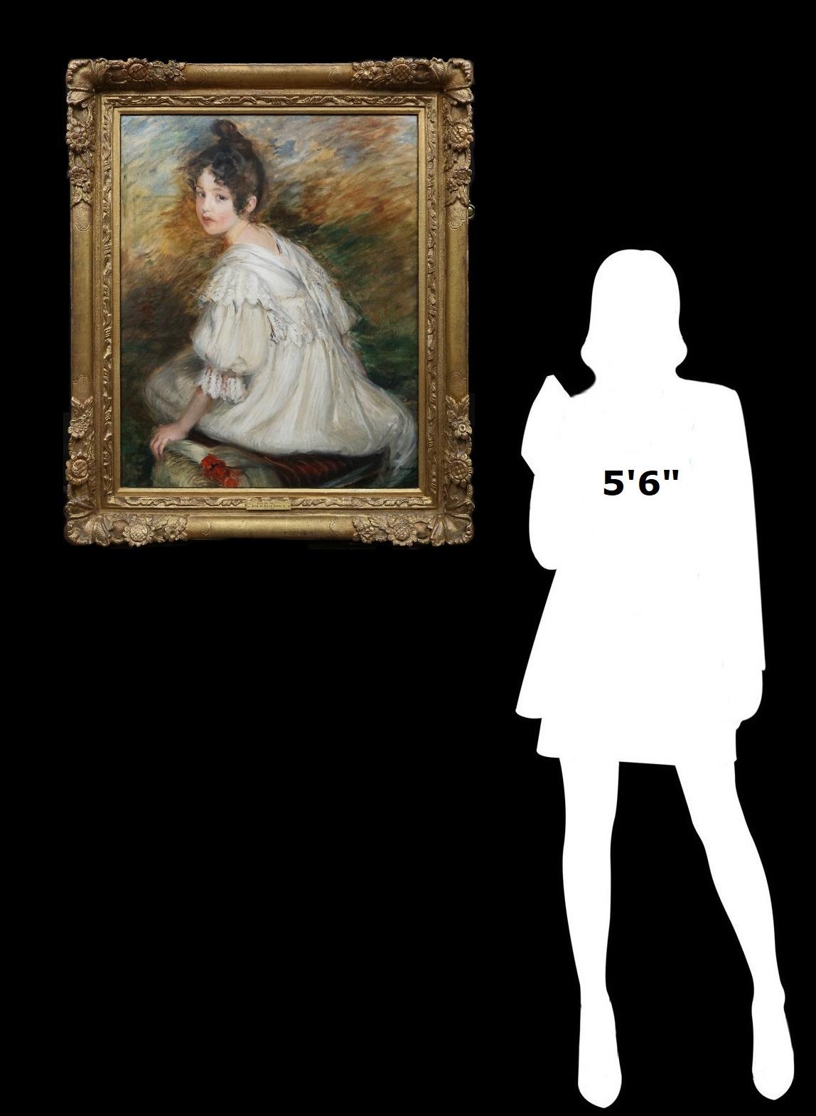 Jeune Fille en Blanc - Ritratto di pittura ad olio impressionista francese del XIX secolo - Painting Impressionismo di Jacques Emile Blanche