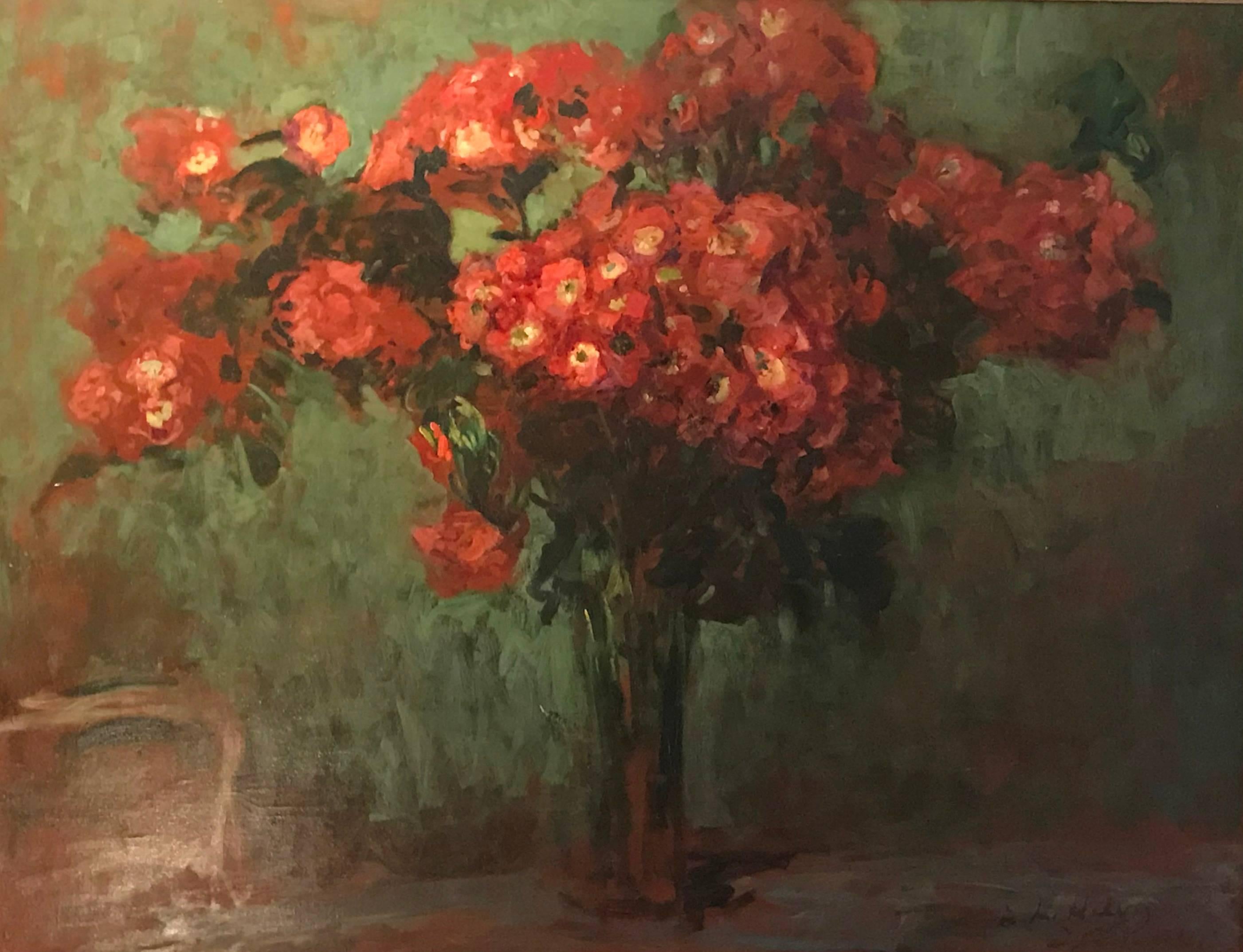 Large Bouquet of Red Flowers - Painting by Jacques Emile Blanche