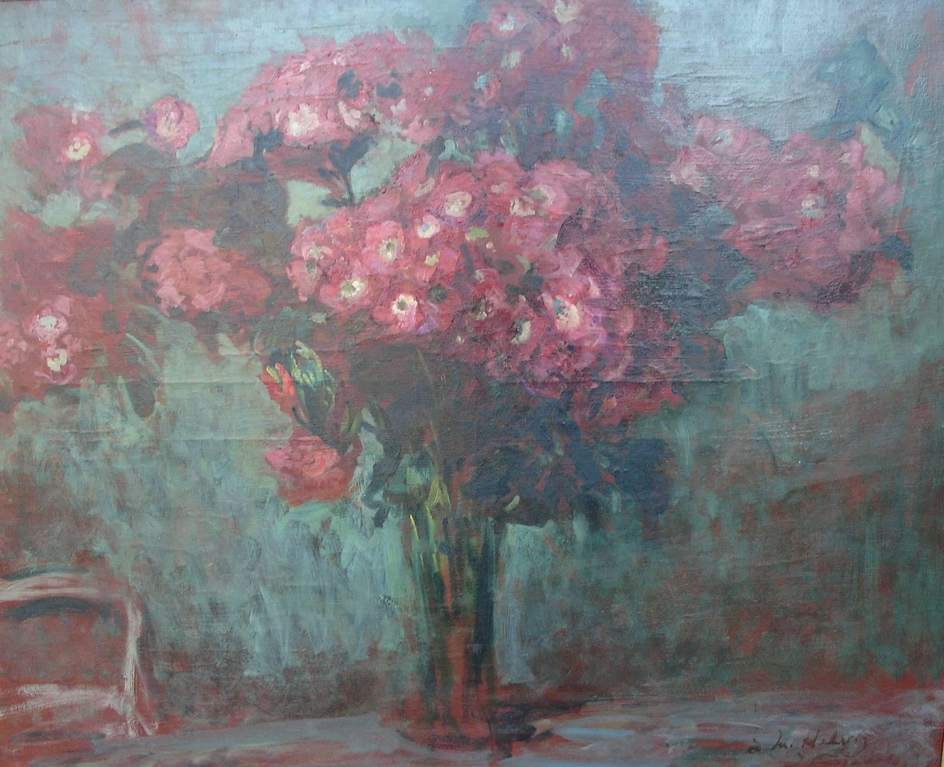 Großer roter Blumenstrauß (Grau), Interior Painting, von Jacques Emile Blanche