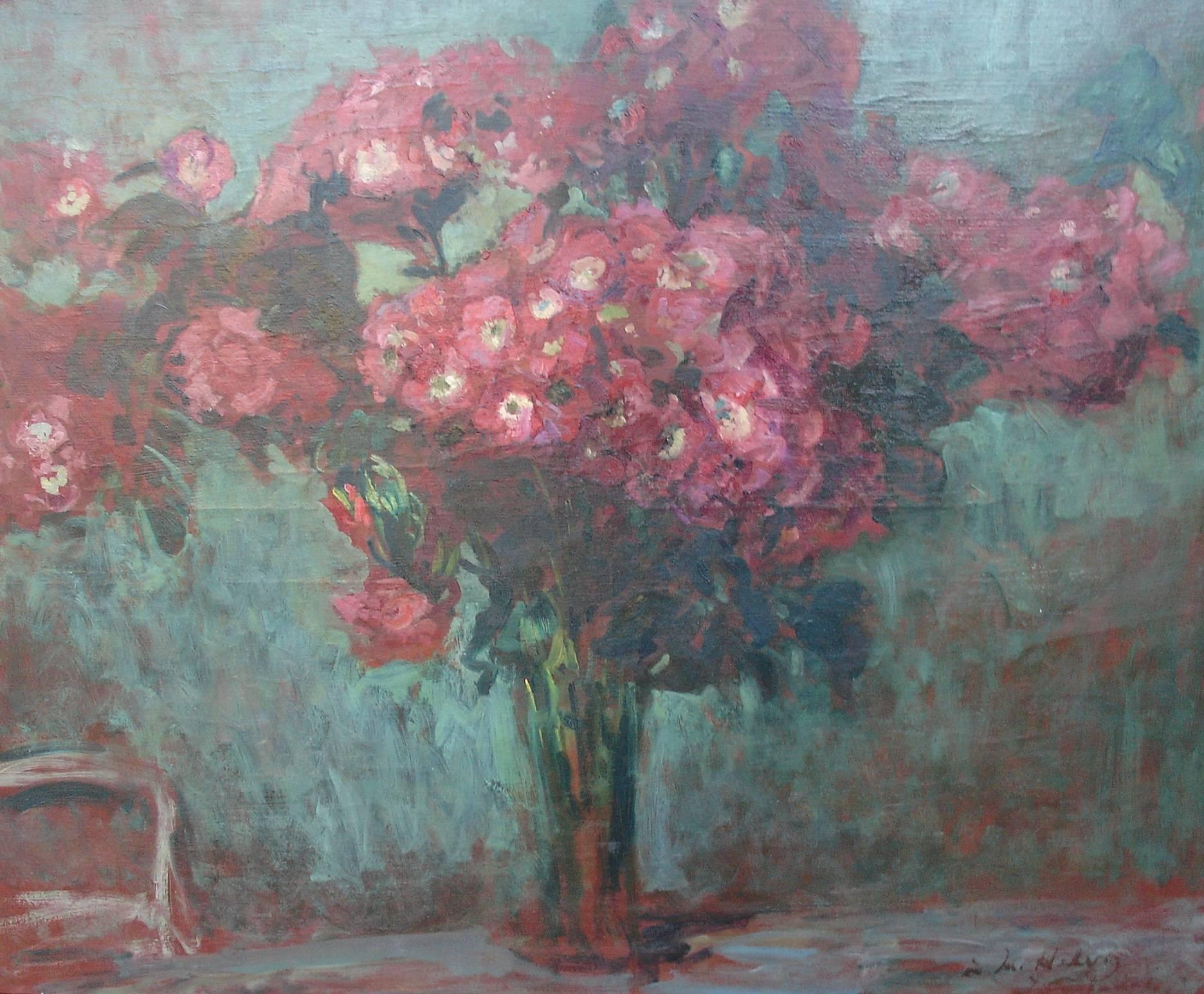 Jacques Emile Blanche Interior Painting – Großer roter Blumenstrauß