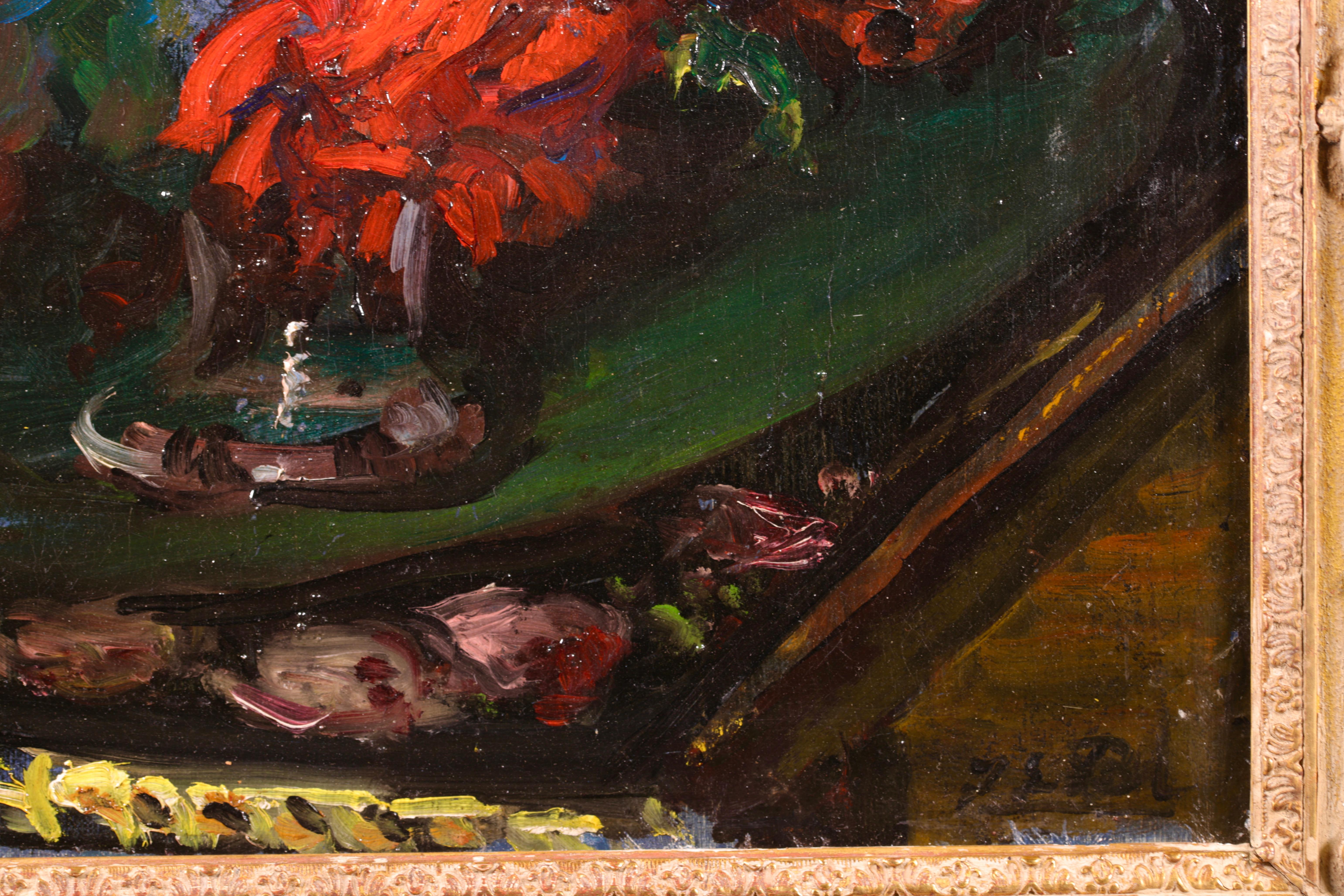 Les Roses de L'Etang - Post Impressionist Oil, Flowers by Jacques-Emile Blanche - Beige Interior Painting by Jacques Emile Blanche