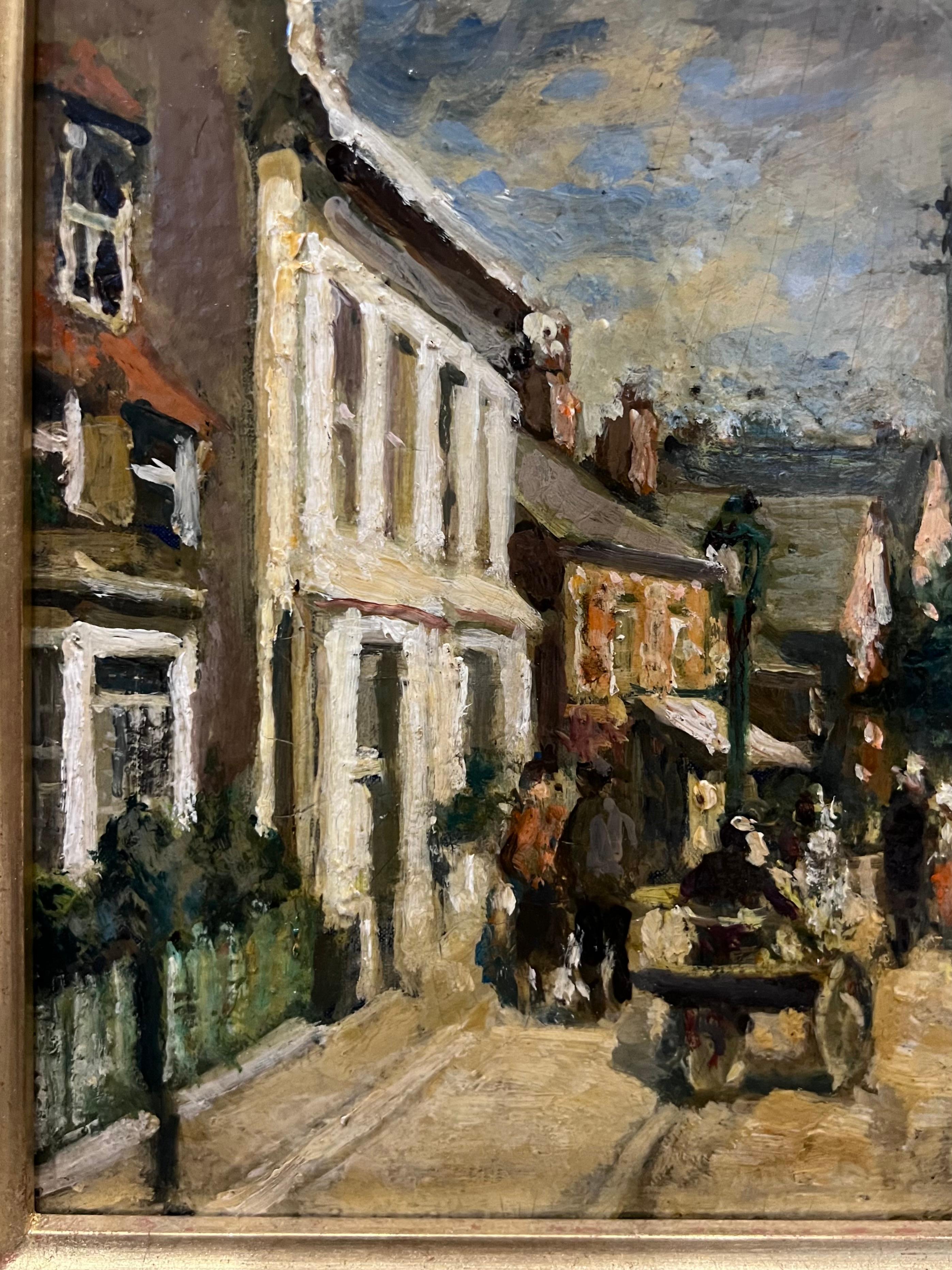 Rue de village en Angleterre - École de Barbizon Painting par Jacques Emile Blanche