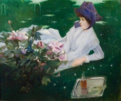 19th Century Academic Portrait of a Woman by Blanche, "Peonies"
