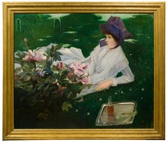 19th Century Academic Portrait of a Woman by Blanche, "Peonies"