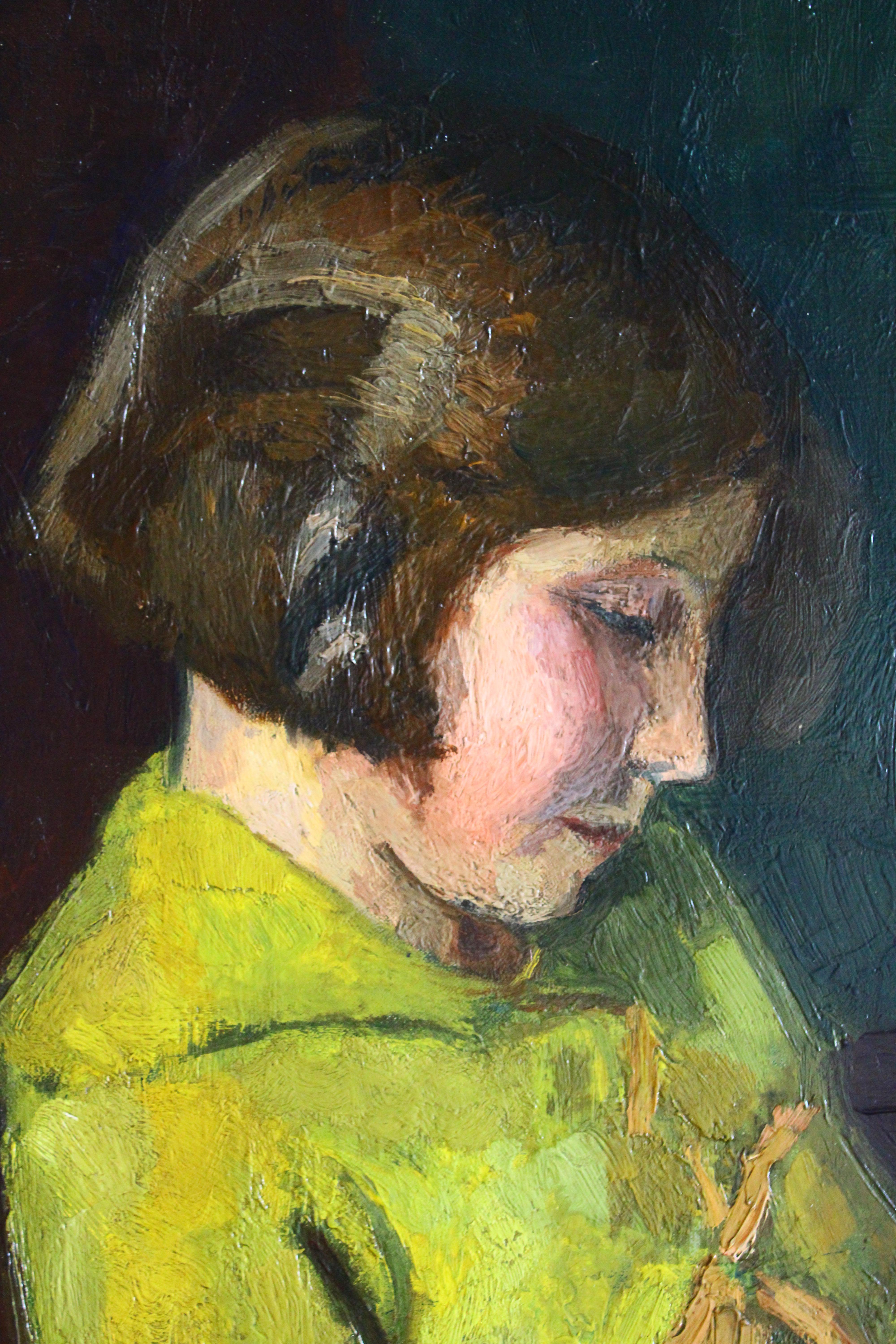 Portrait ancien d'une jeune fille lisant, peinture à l'huile de Jacques Emile Blot en vente 9