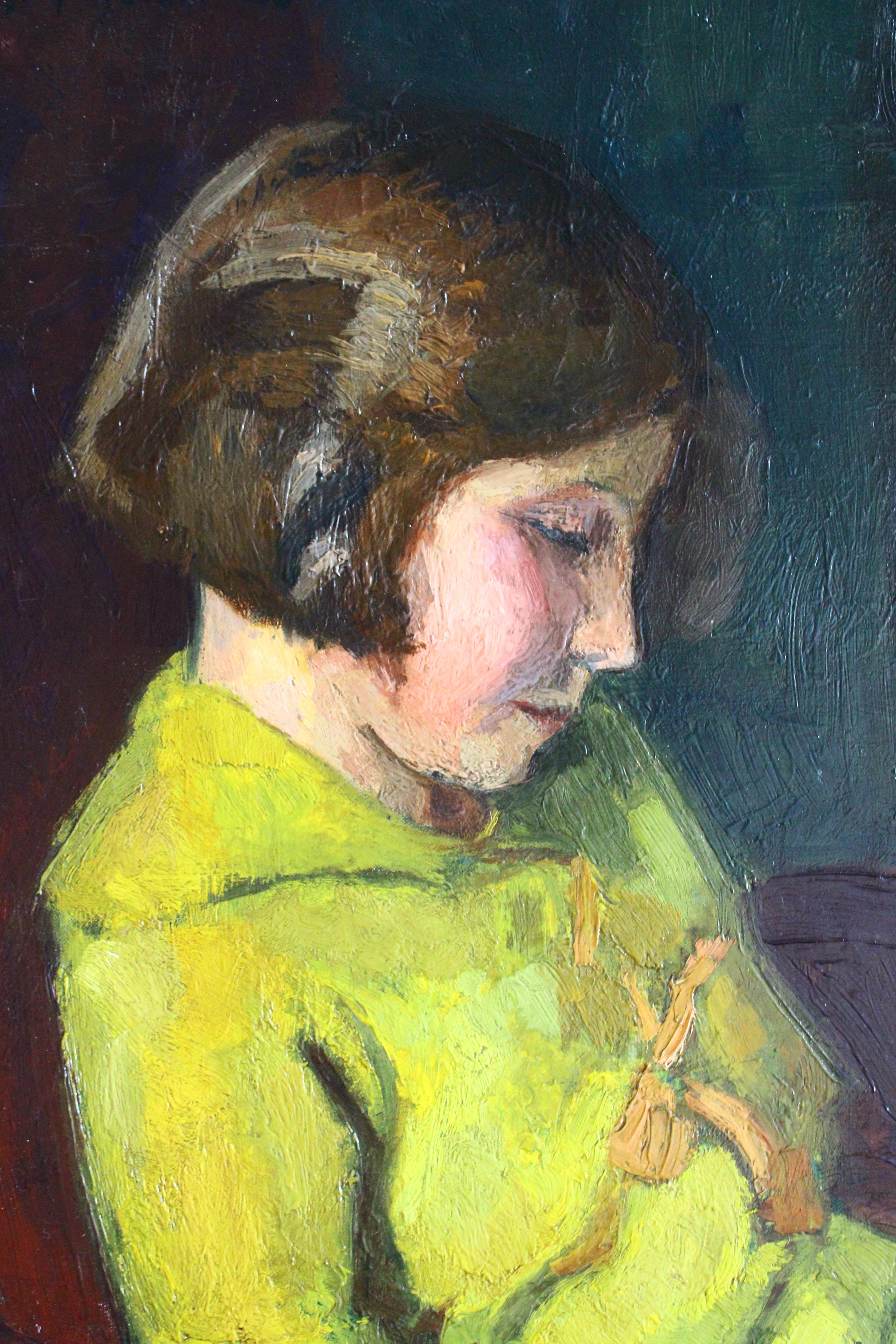 Portrait ancien d'une jeune fille lisant, peinture à l'huile de Jacques Emile Blot en vente 3