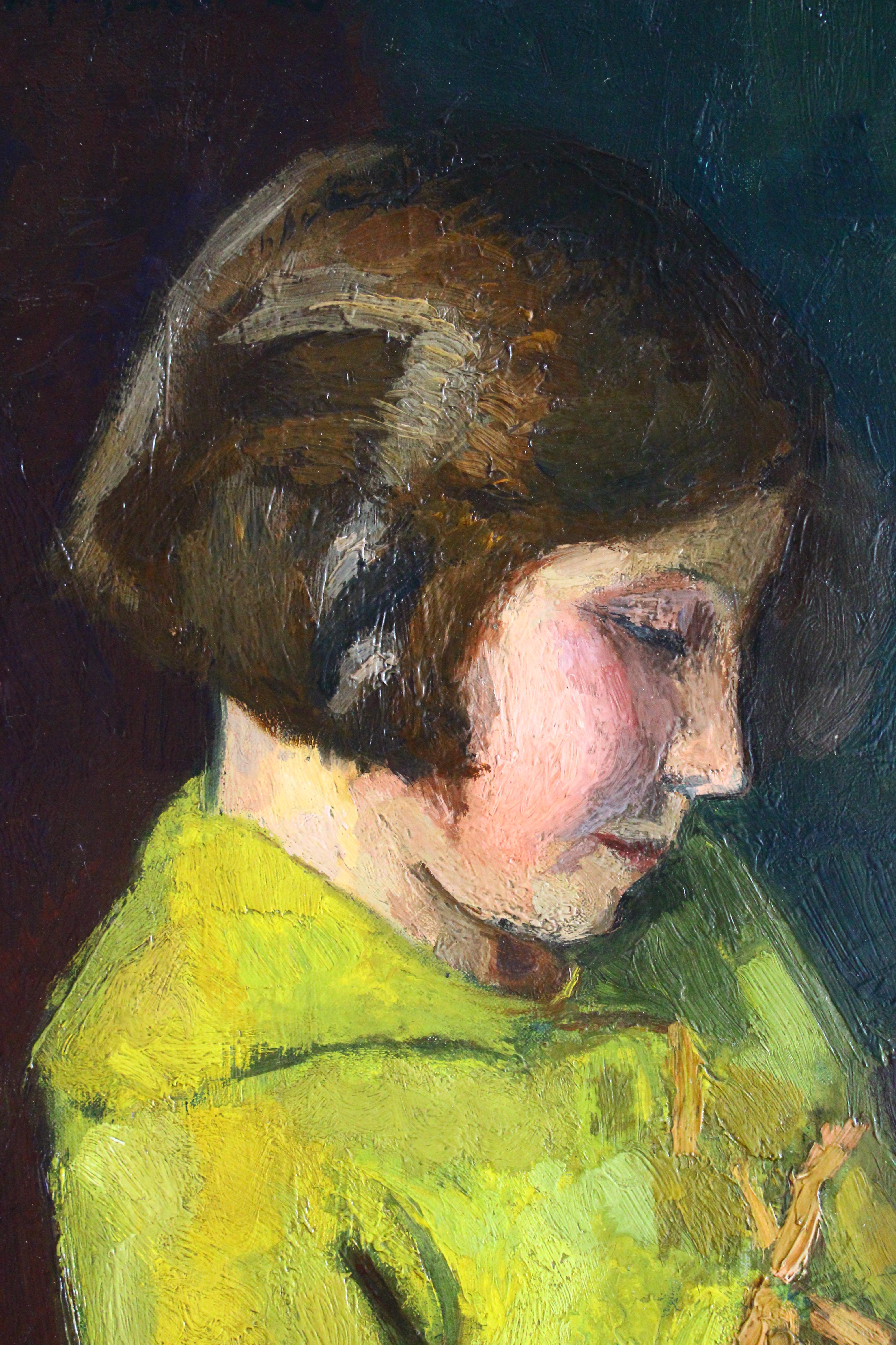Portrait ancien d'une jeune fille lisant, peinture à l'huile de Jacques Emile Blot en vente 6