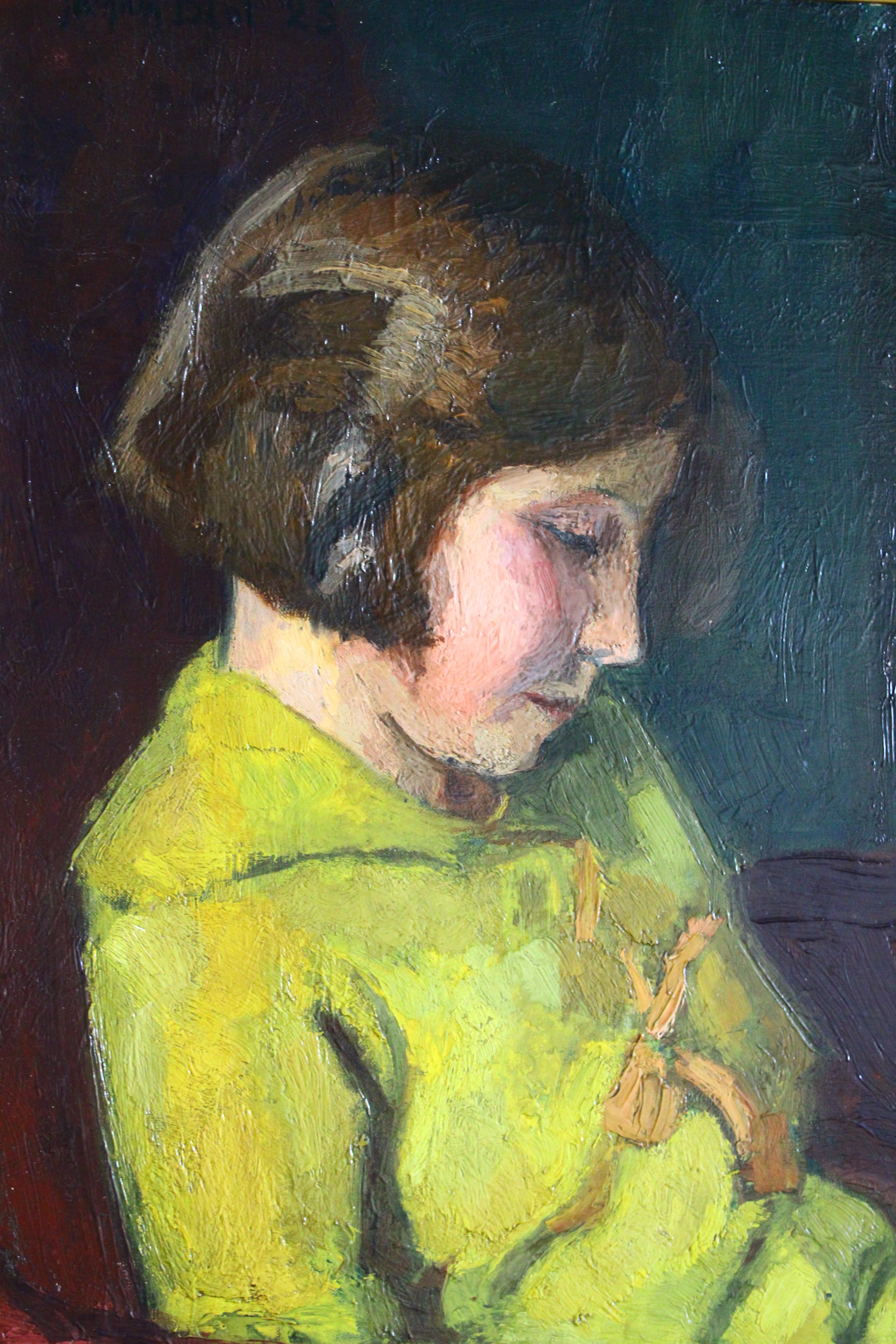 Portrait ancien d'une jeune fille lisant, peinture à l'huile de Jacques Emile Blot en vente 7