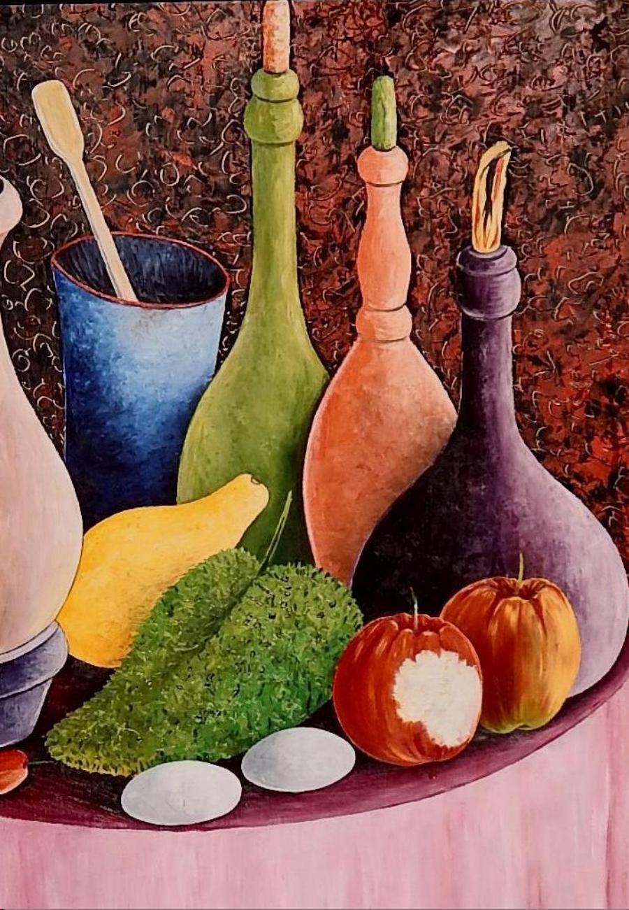 Jacques Enguerrand Gourgue (1930-1996) Natura morta surreale.
Olio su tavola in ottime condizioni, cornice originale.
Il dipinto misura 30