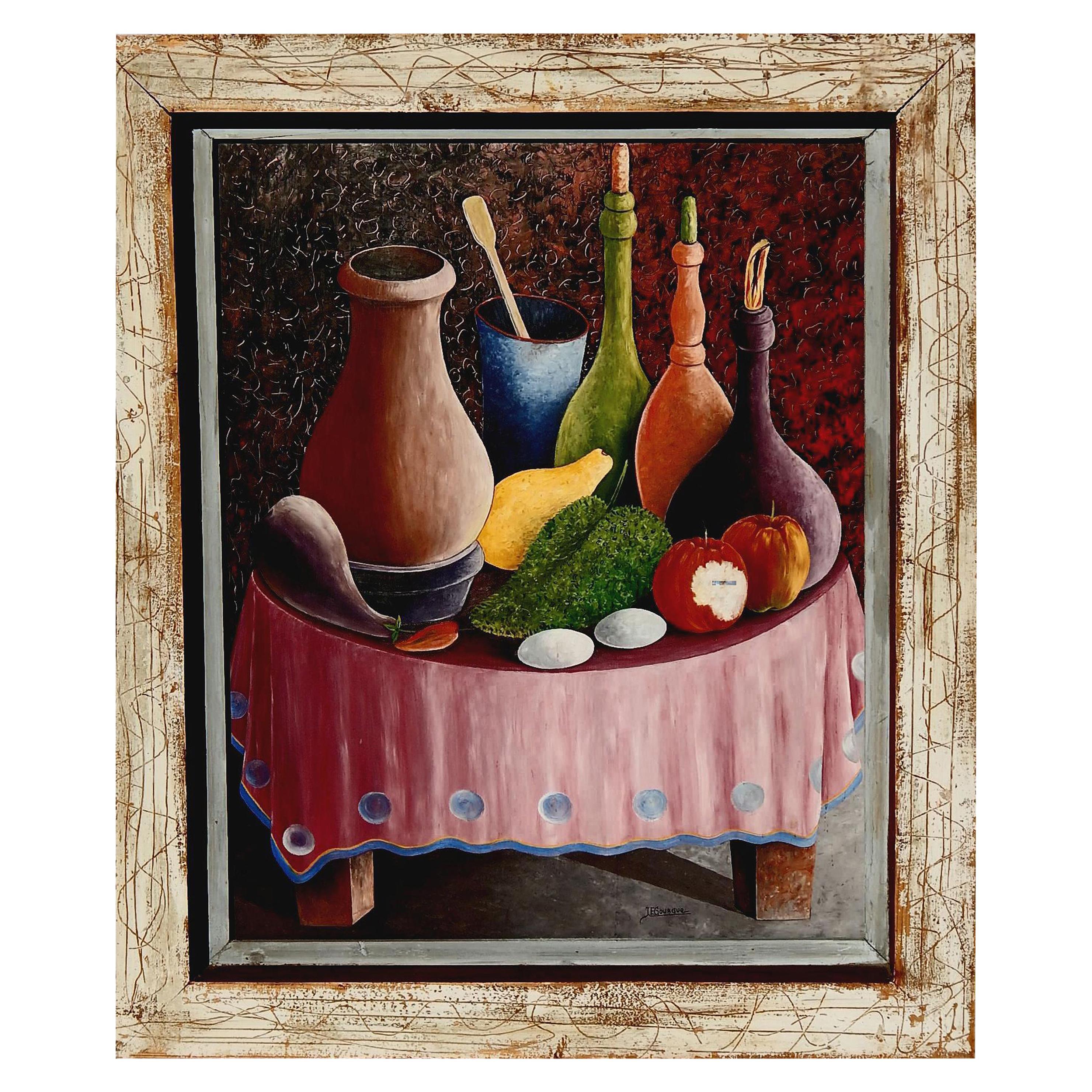 Still-Life Painting di Jacques Enguerrand Gourgue - Jacques Gourgue Pittore haitiano Olio su tavola, Natura morta surreale