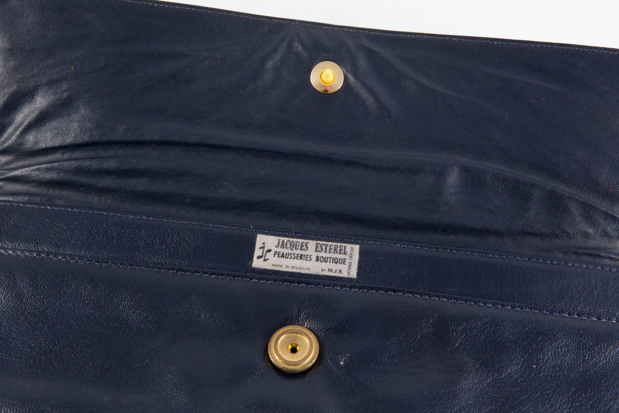 Jacques Esterel Navy Shoulder Baguette Bag For Sale 1