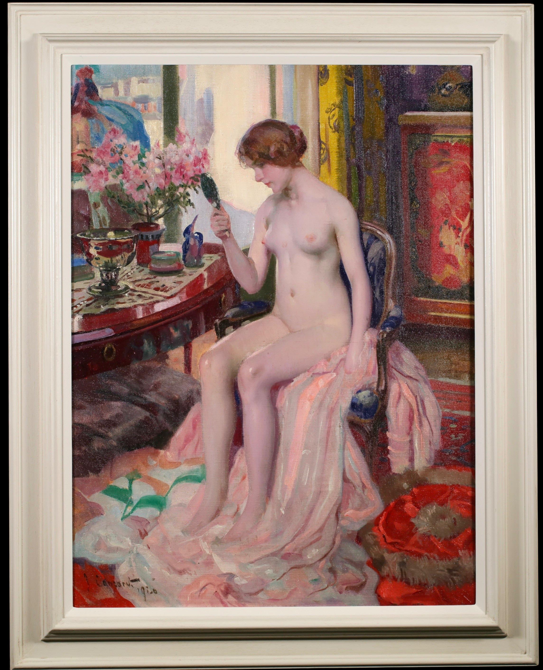 Reflections - Belle Epoque Nude in Interior Oil by Jacques Etienne Cancaret