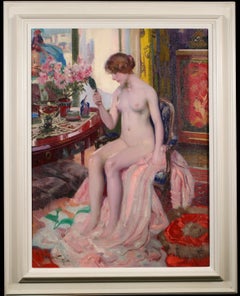 Reflections - Belle Epoque Nude in Interior Oil by Jacques Etienne Cancaret