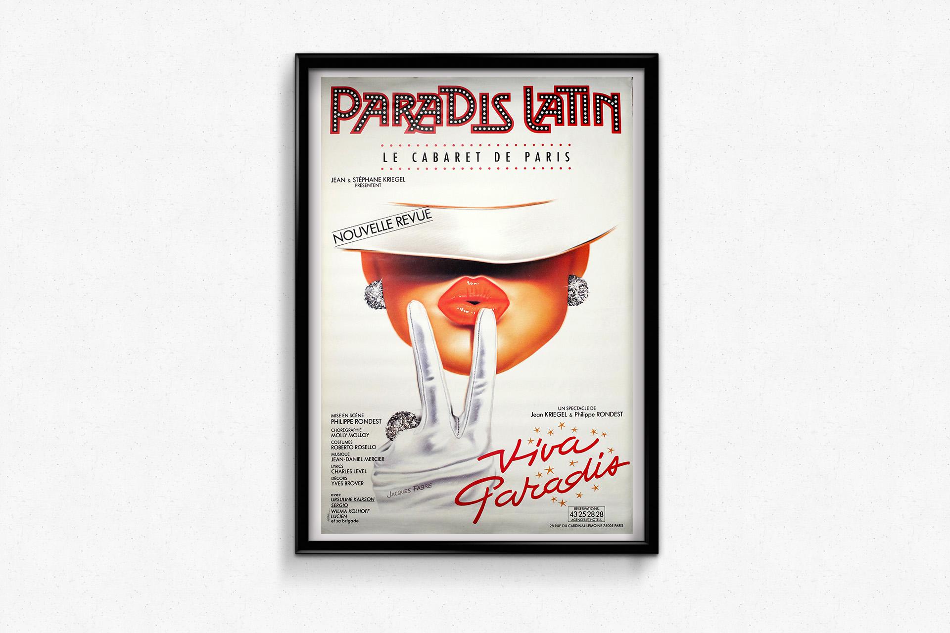 1990 original poster by Jacques Fabre for the Paradis Latin in Paris For Sale 3