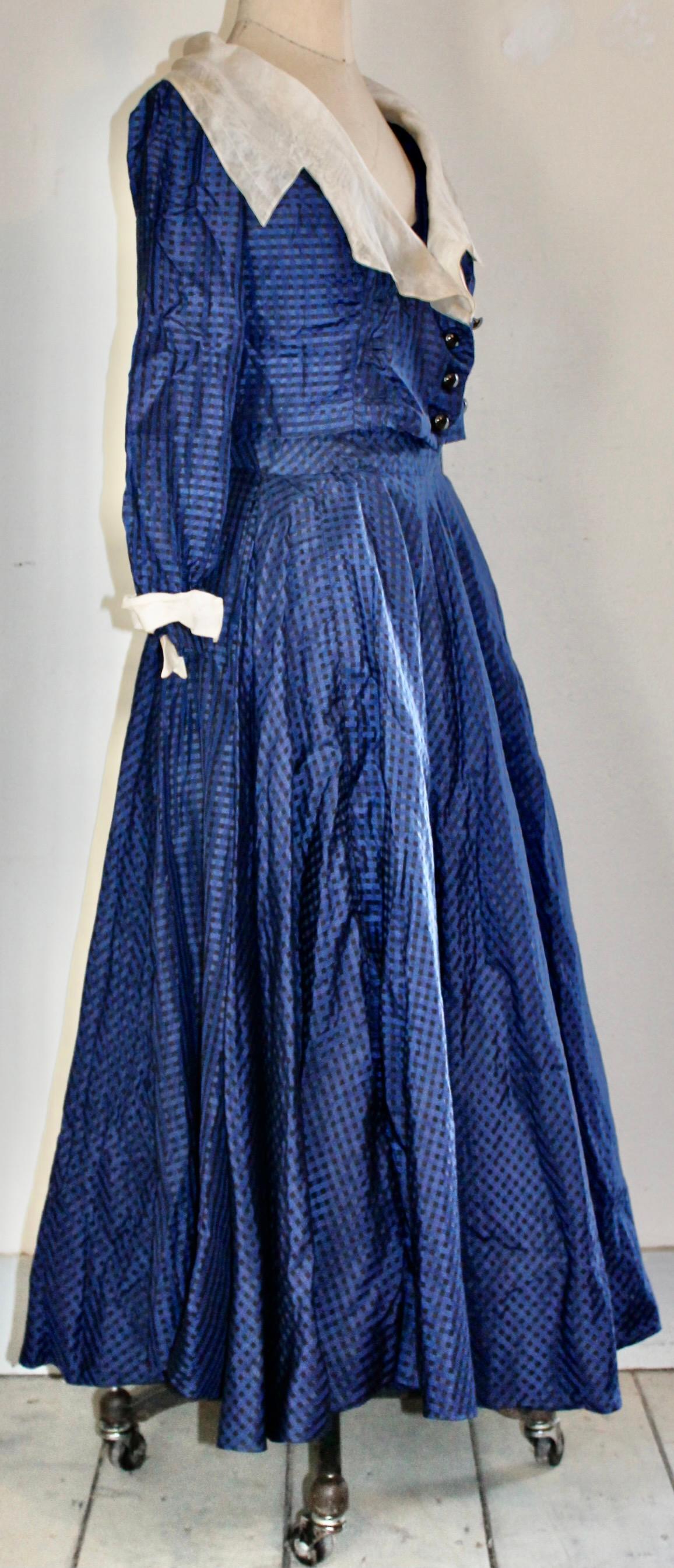 Women's Jacques Fath 1940's Blue Taffeta Gown For Sale