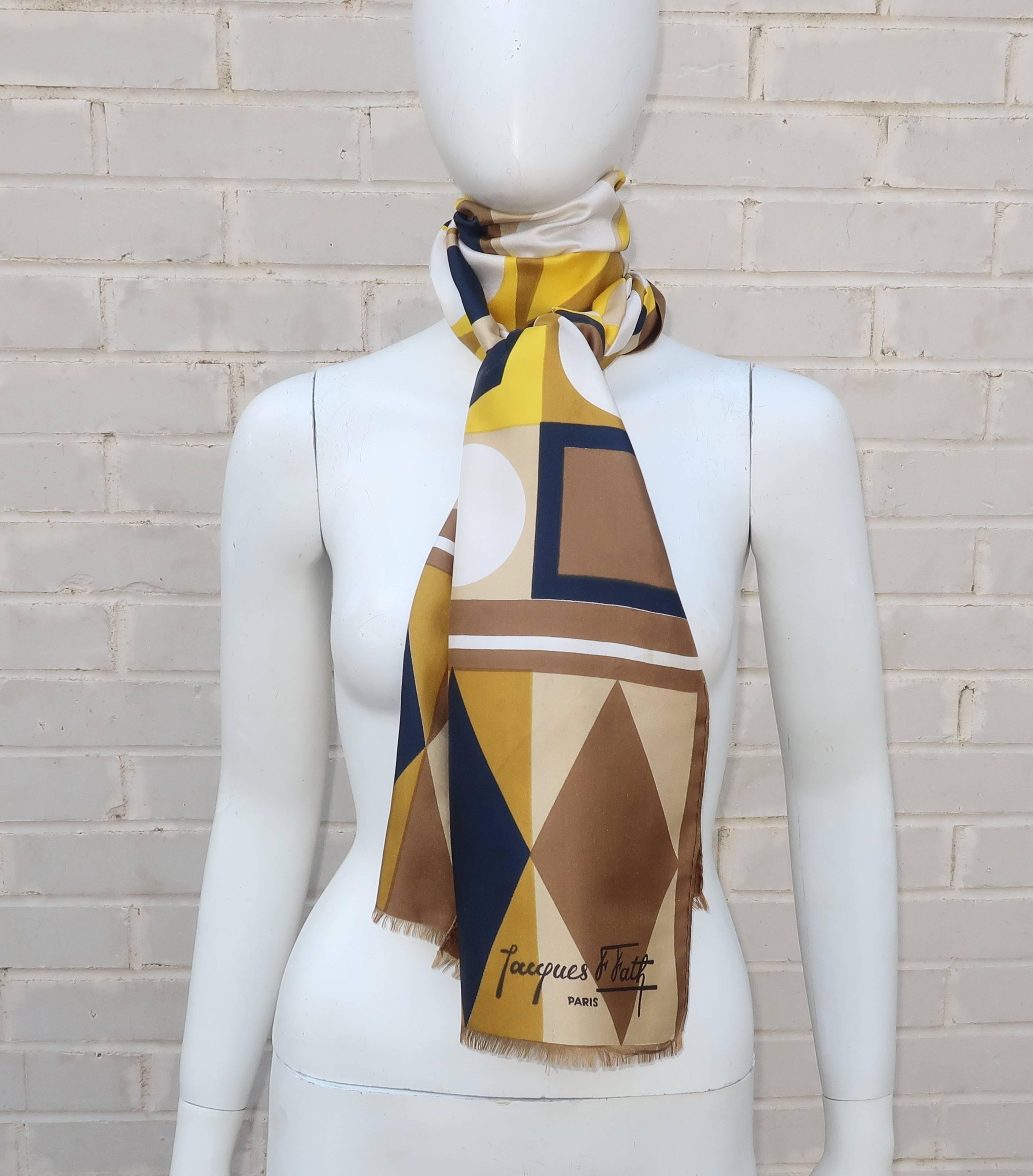 Women's Jacques Fath Graphic Extra Long Silk Scarf, 1950s 