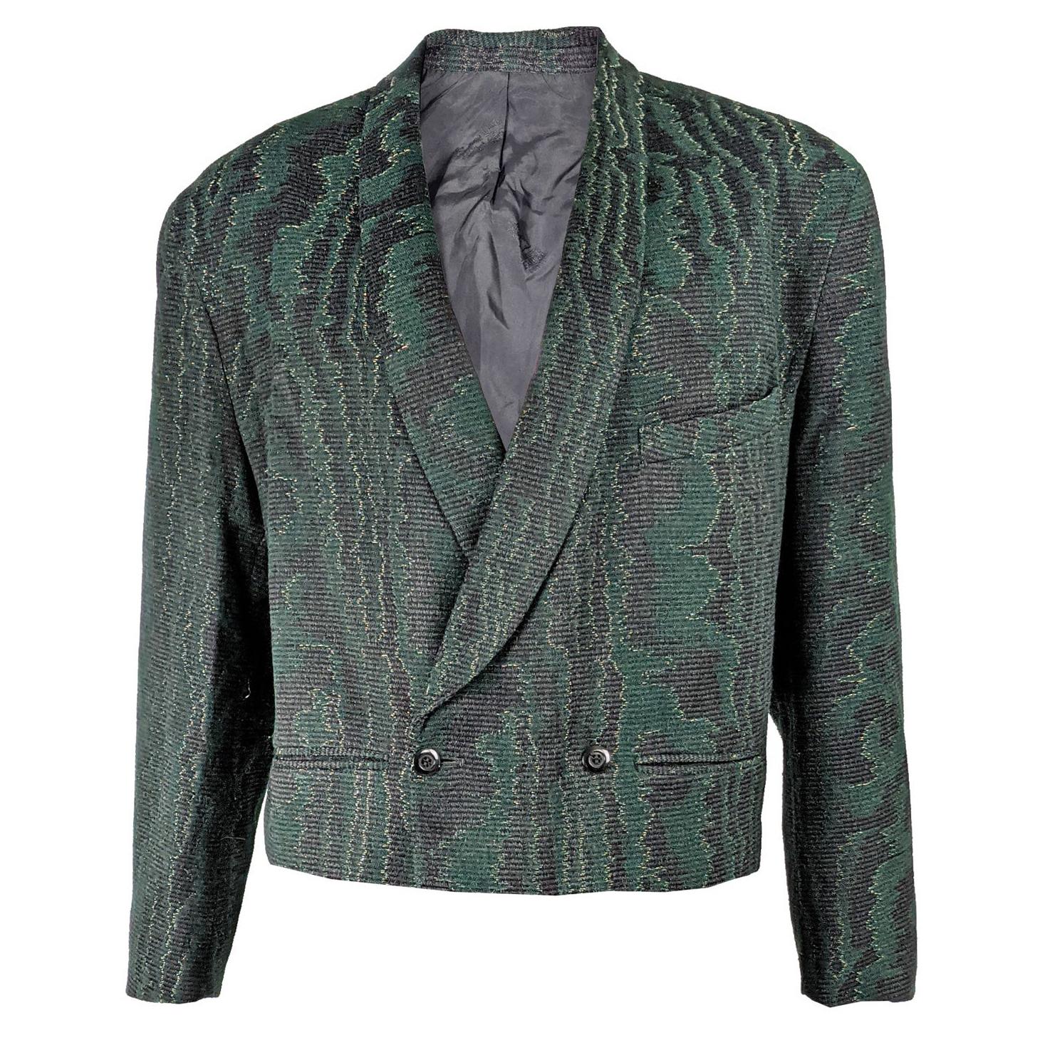 Jacques Fath Mens Vintage Metallic Brocade Short Jacket, 1980s