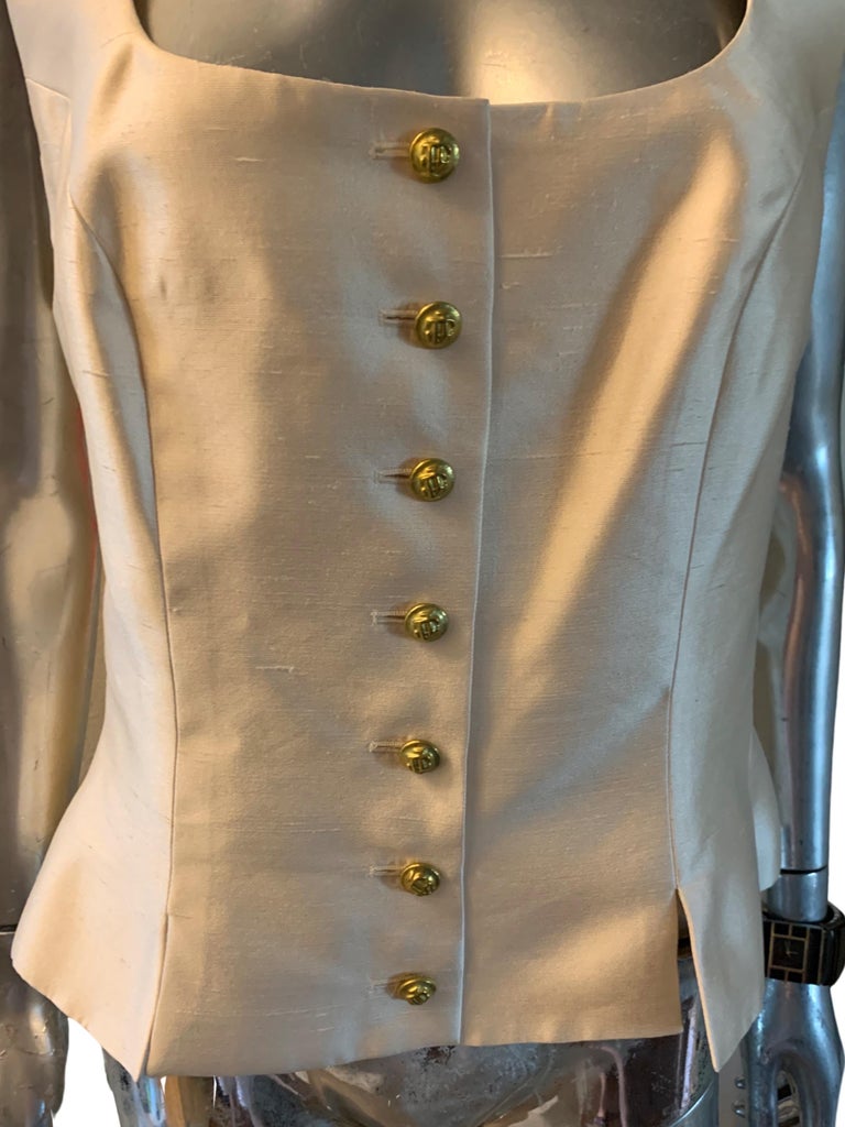 Brown Jacques Fath Paris Creme Silk Blouse / Vest Plus Size 18 For Sale