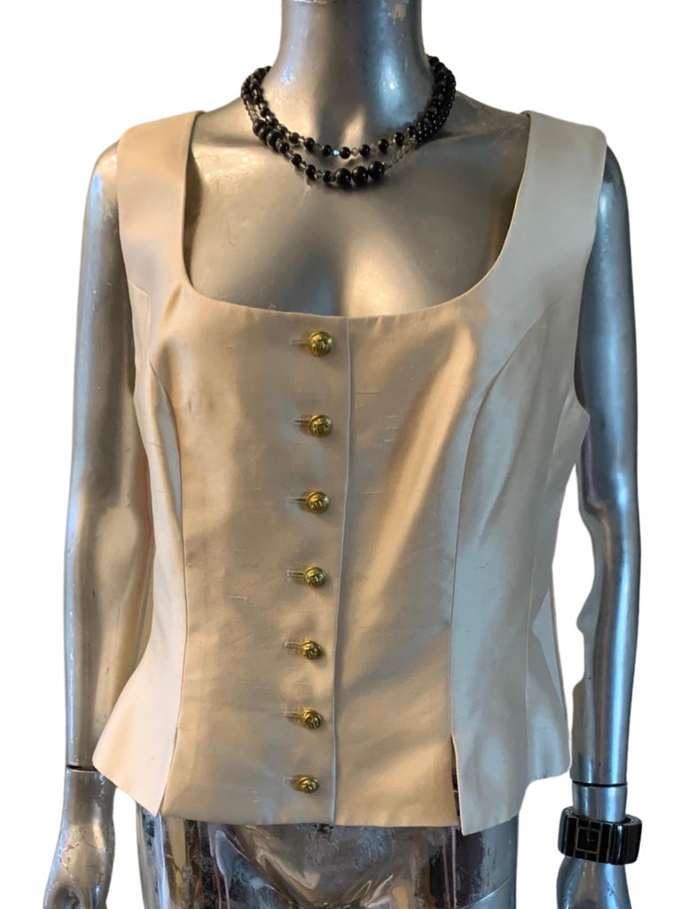 Jacques Fath Paris Creme Silk Blouse / Vest Plus Size 18 In Excellent Condition For Sale In Palm Springs, CA