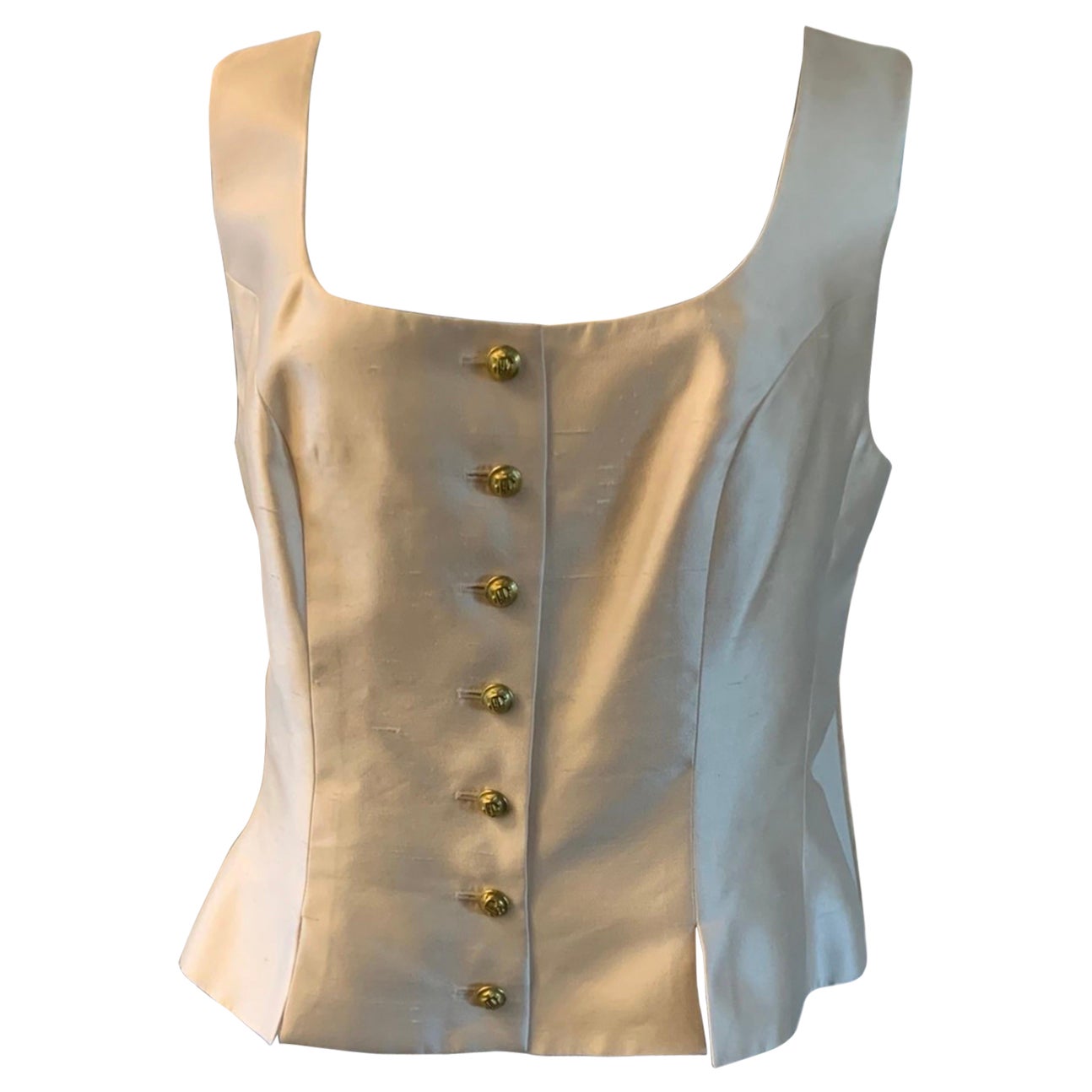 Jacques Fath Paris Blusa / Chaleco de Seda Crema Tallas Grandes 18 en venta 1