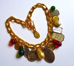 Jacques Fath Paris Poured Glass and Charms Choker Necklace, Vintage 1980s