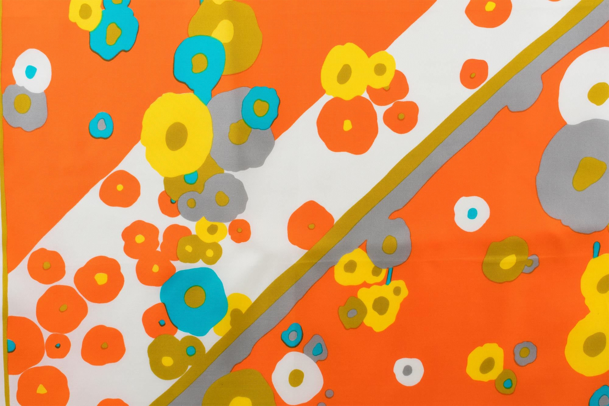 Jacques Fath Paris Seidenschal Orange 1970er Jahre Blumendruck 3