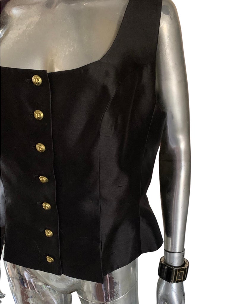 Black Jacques Fath Paris Silk Sleeveless Blouse / Vest Plus Size 18 For Sale