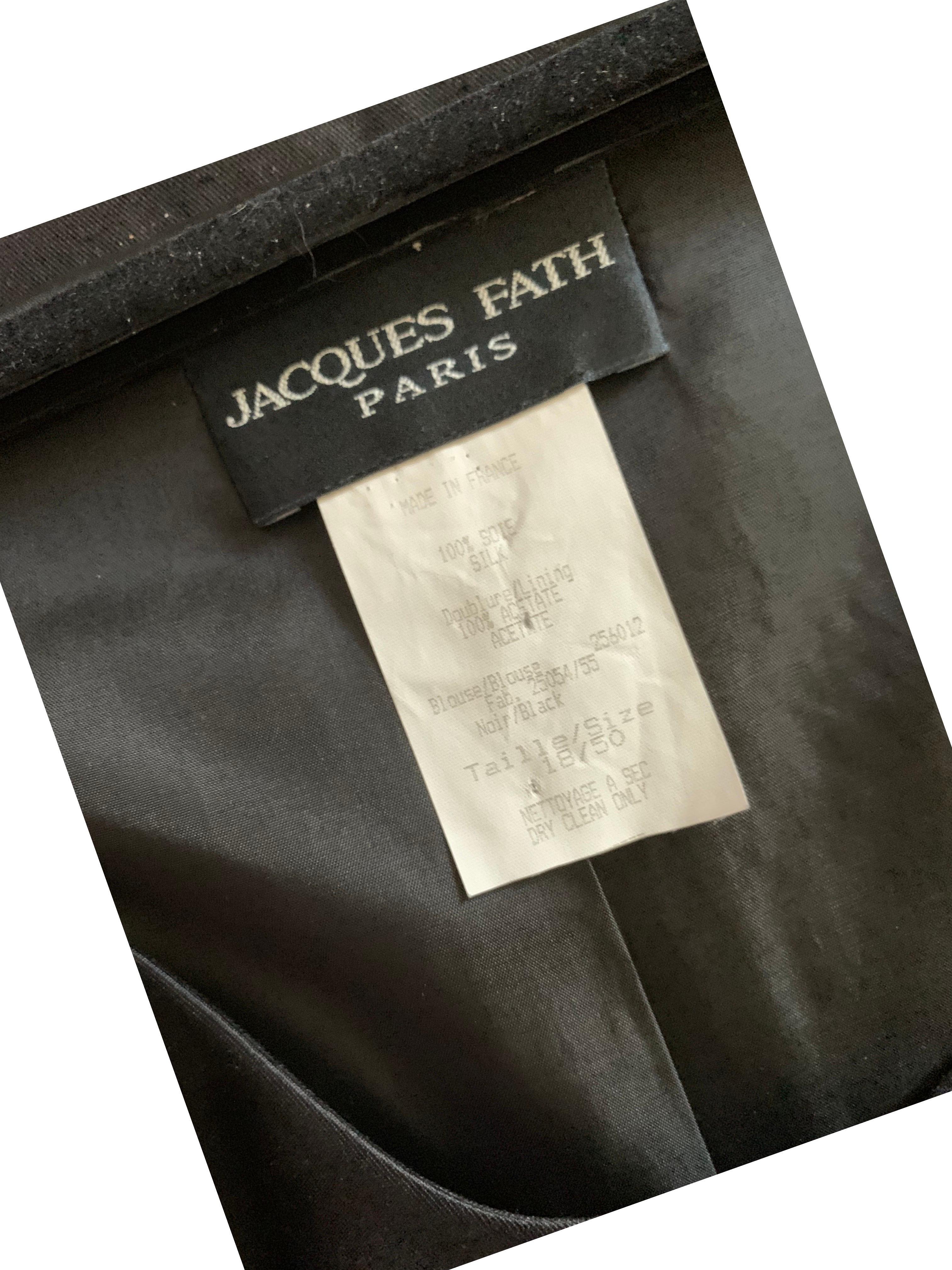 Black Jacques Fath Paris Silk Sleeveless Blouse / Vest Plus Size 18 For Sale