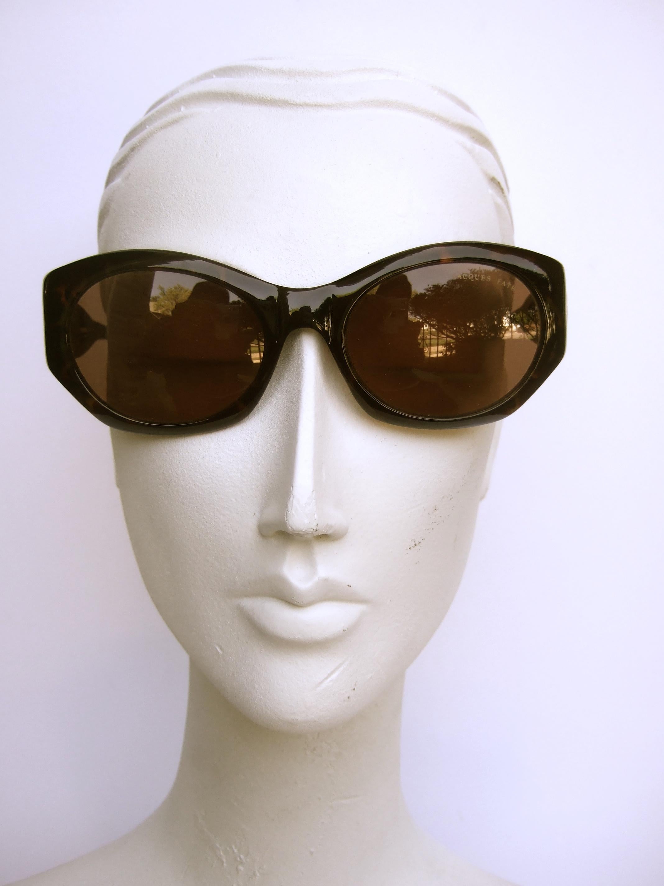 Women's Jacques Fath Paris Tortoise Shell Lucite Brown Tinted Sun Glasses c 1990s For Sale