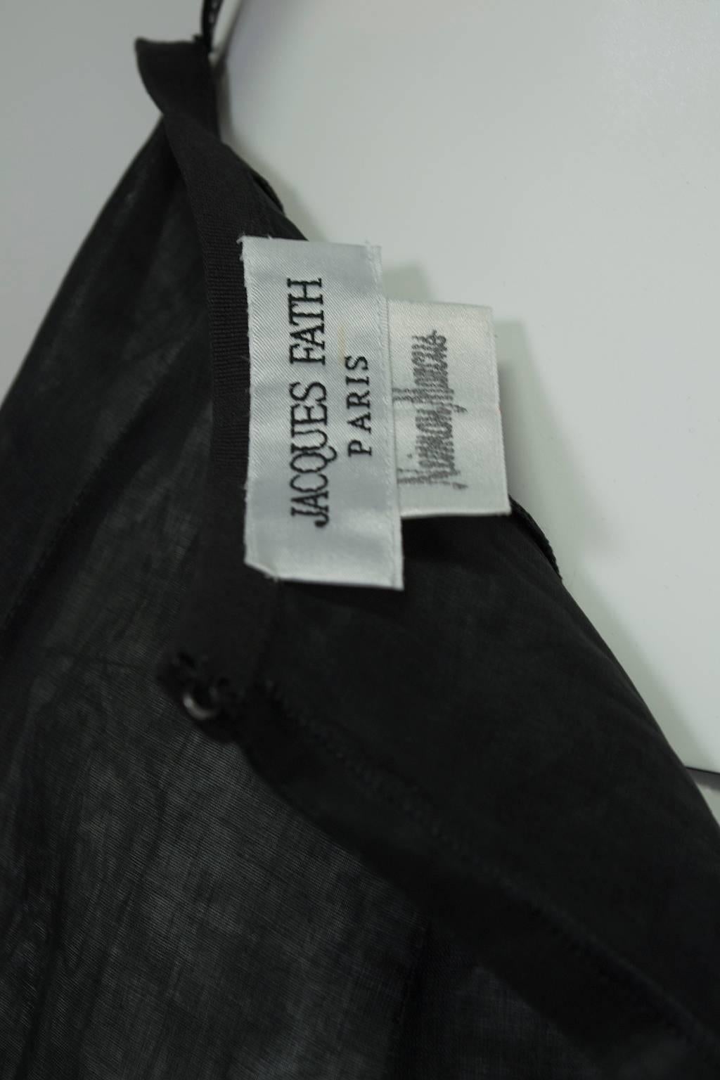 New Jacques Fath Paris Sheer Black Demi-Couture Linen Lingerie Skirt - M, 1990s For Sale 3