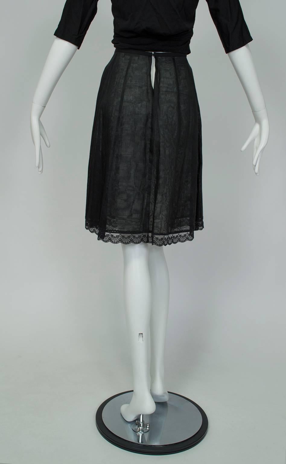Noir Jacques Fath Paris, jupe de lingerie Demi-Couture noire transparente, taille M, années 1990, état neuf en vente