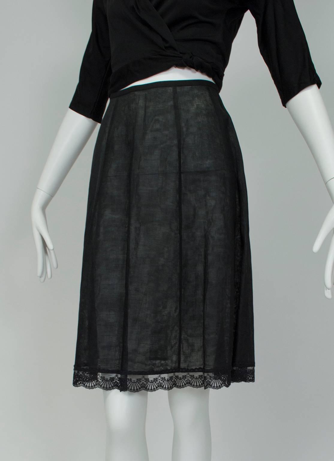 Jacques Fath Paris, jupe de lingerie Demi-Couture noire transparente, taille M, années 1990, état neuf Neuf - En vente à Tucson, AZ