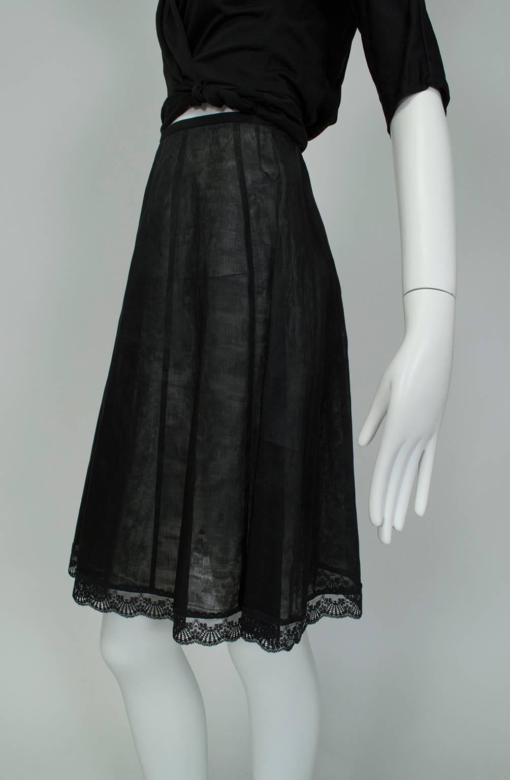 Jacques Fath Paris, jupe de lingerie Demi-Couture noire transparente, taille M, années 1990, état neuf Pour femmes en vente