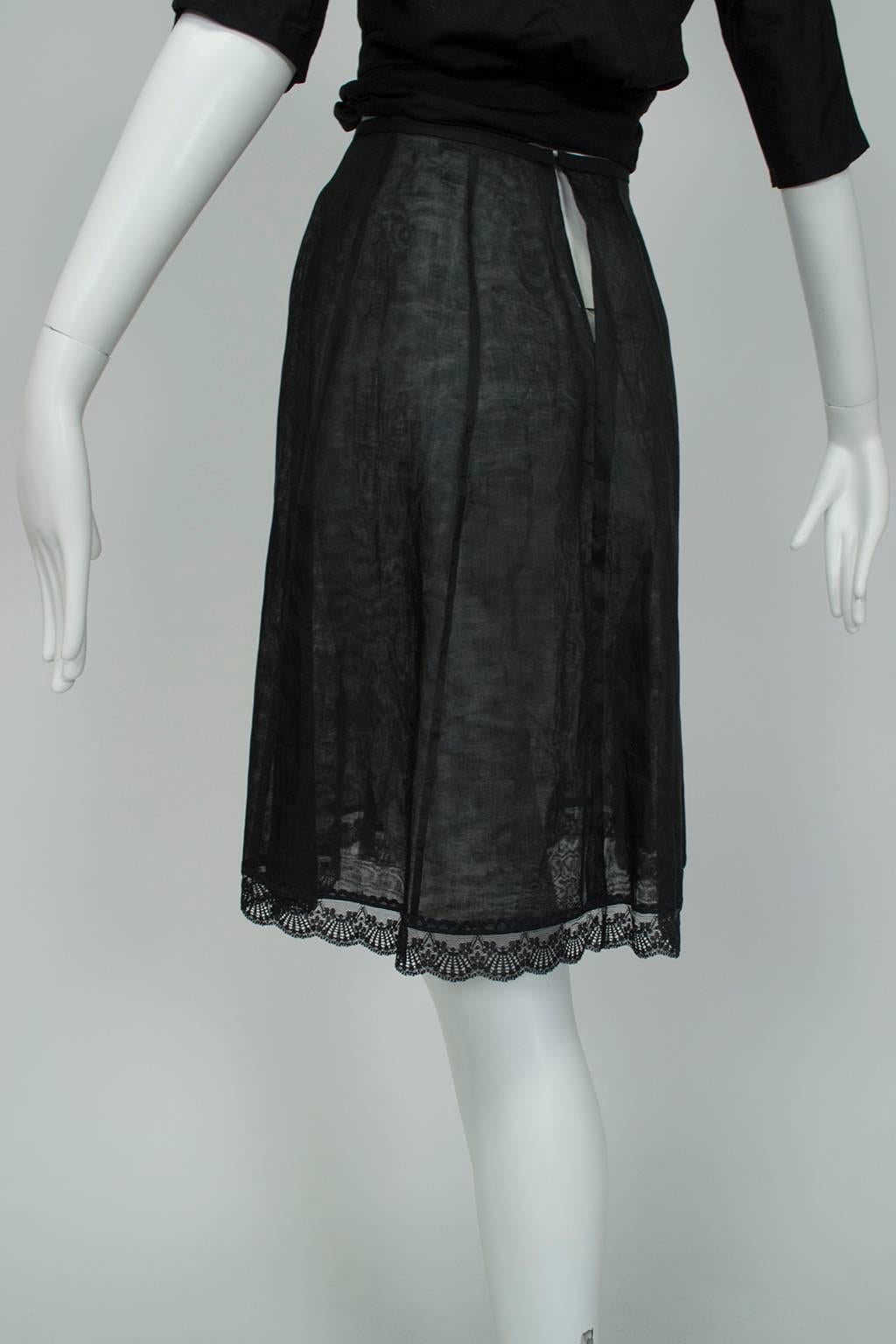 New Jacques Fath Paris Sheer Black Demi-Couture Linen Lingerie Skirt - M, 1990s In New Condition For Sale In Tucson, AZ