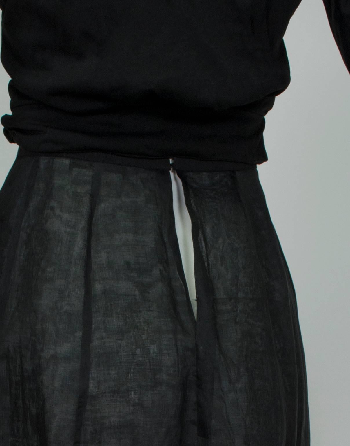 Women's New Jacques Fath Paris Sheer Black Demi-Couture Linen Lingerie Skirt - M, 1990s For Sale
