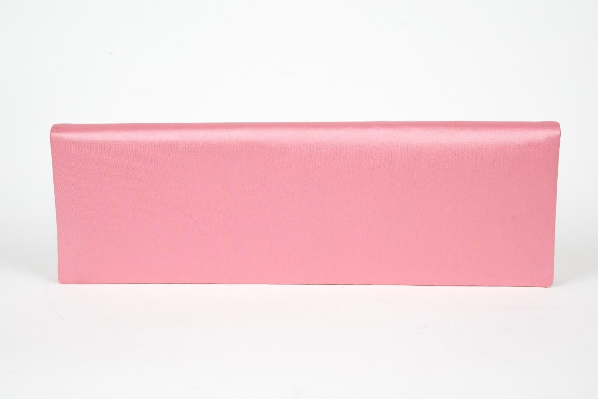 Jacques Fath Pink Silk Clutch Bag  In Good Condition For Sale In Paris, FR