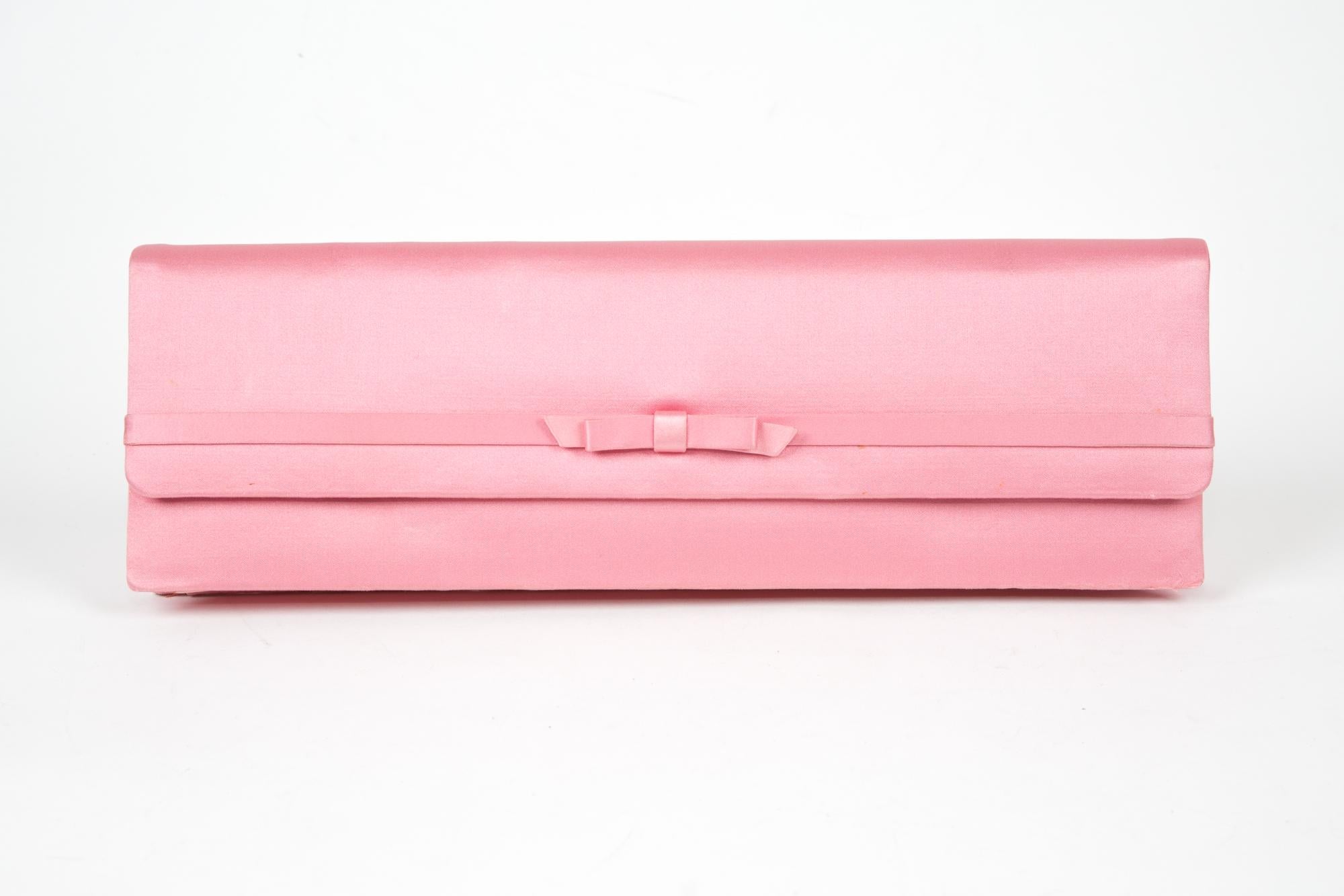Jacques Fath Pink Silk Clutch Bag  For Sale 1