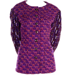 Jacques Fath Purple Tweed Jacket With Sequins and Beading