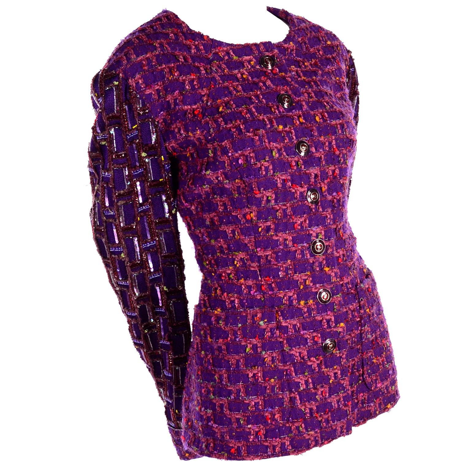 Jacques Fath Purple Tweed Jacket With Sequins and Beading
