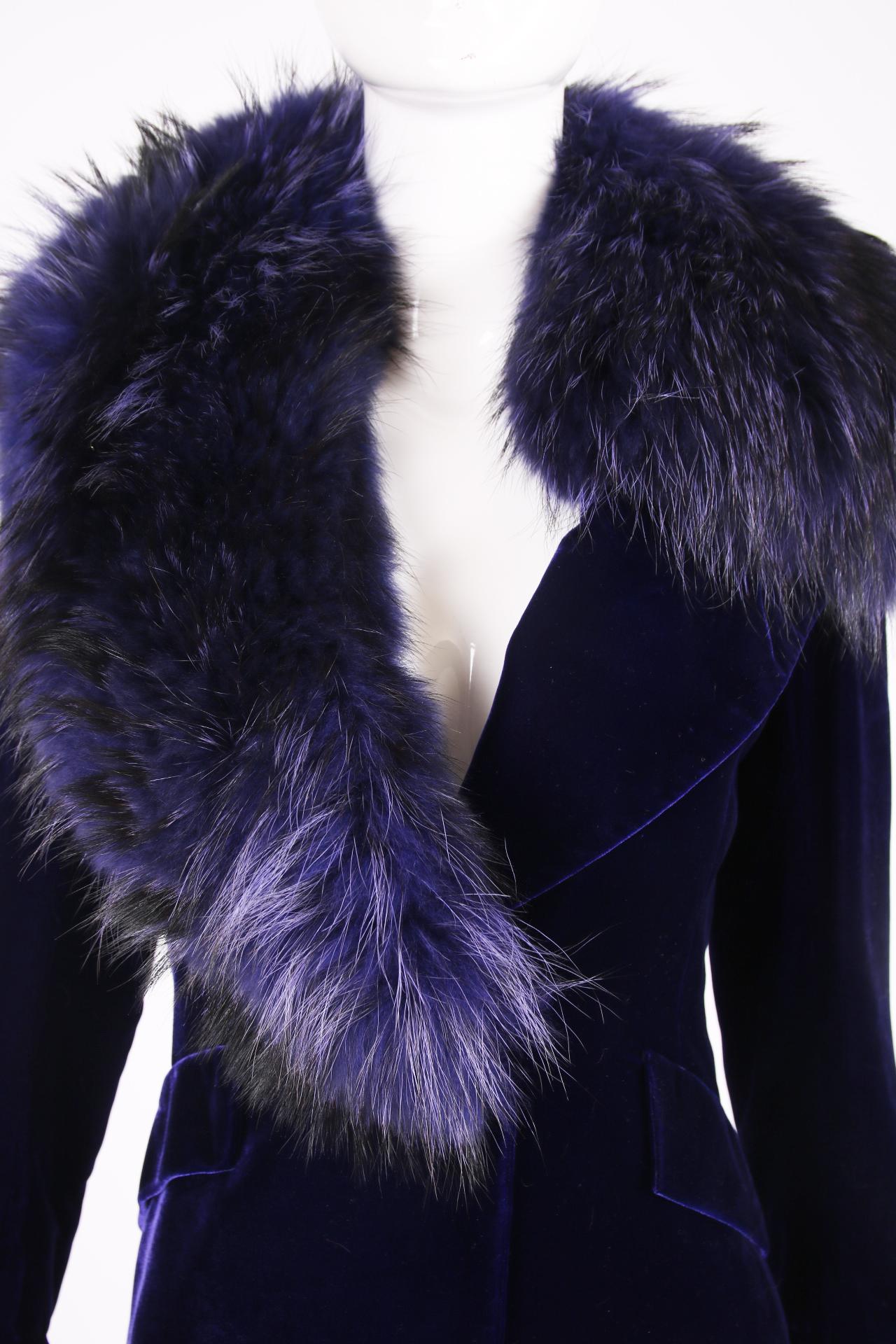 purple fur collar coat