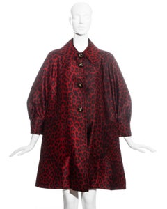 Jacques Fath red leopard print silk evening coat, fw 1992