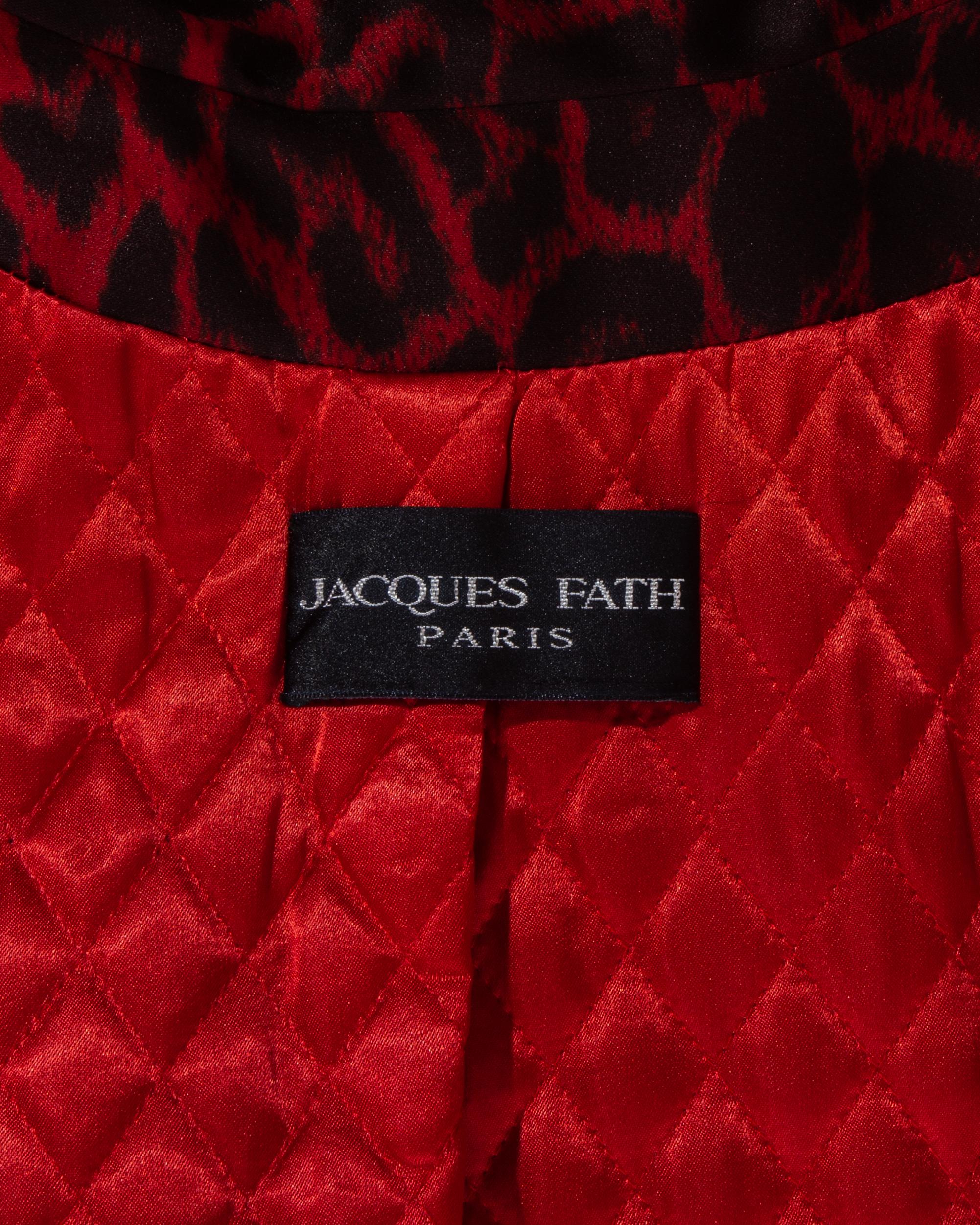 Women's Jacques Fath red leopard print silk evening coat, fw 1992 For Sale